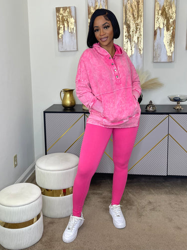 Lounge Around 2 Piece Hoodie Set(Pink)