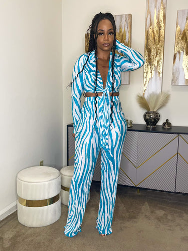 Exotic Stripes Pants Set(Teal)