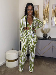 Exotic Stripes Pants Set(Green)