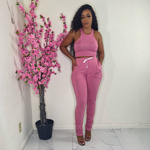 Focus On Me Rushed Pants Set (Pink)