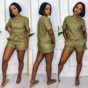 Stepping Out Vegan Leather Short Set