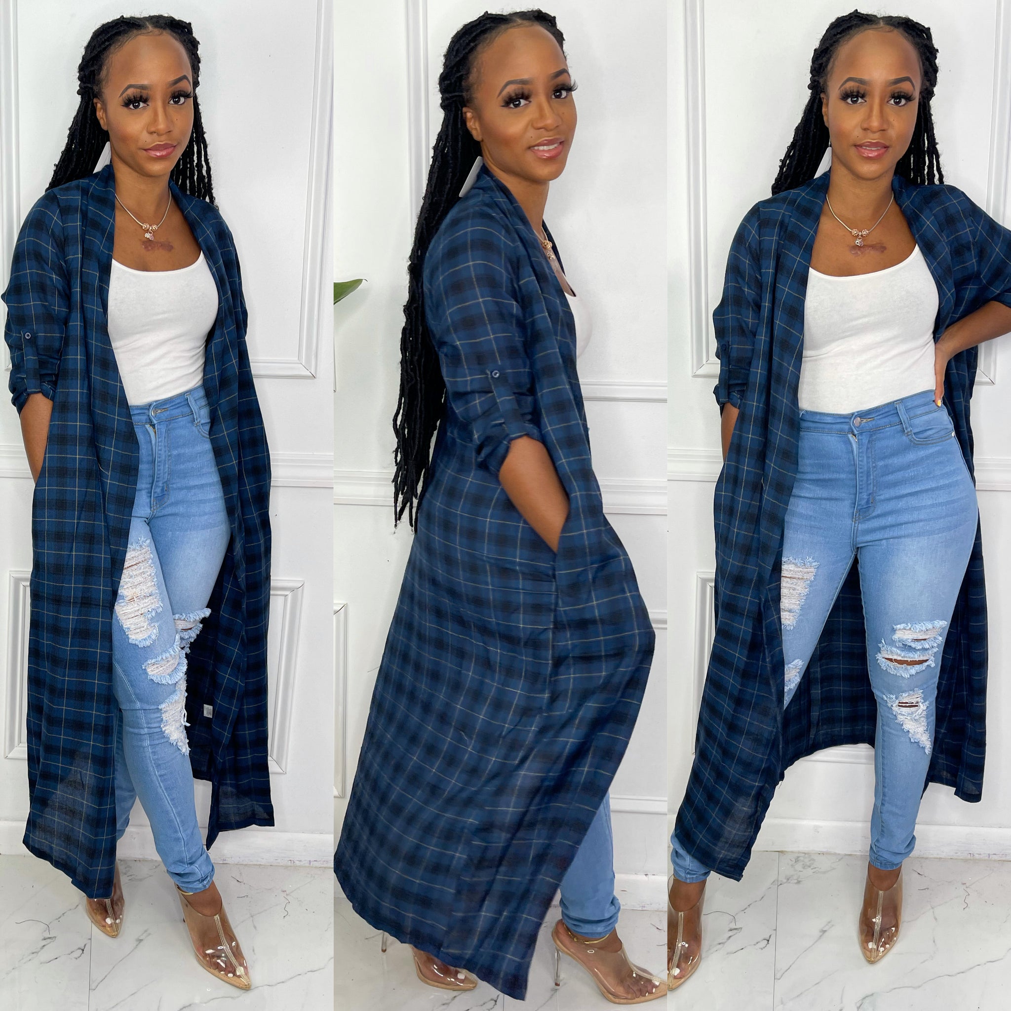 Plaid duster jacket cheap