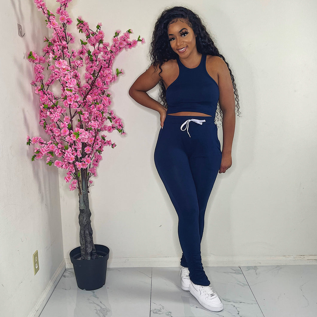 Focus On Me Rushed Pants Set (Navy)
