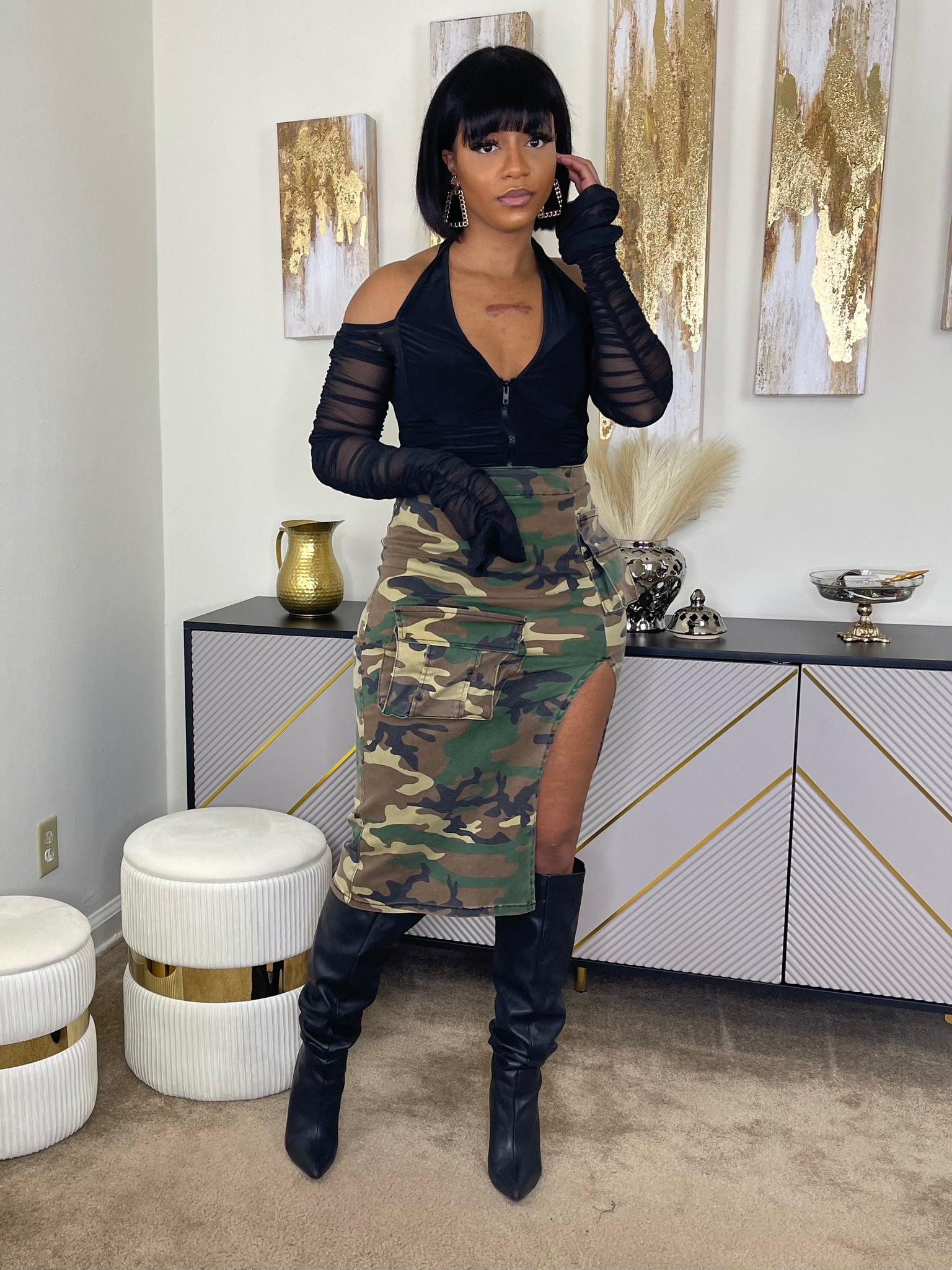 Camo pencil skirt clearance outfit