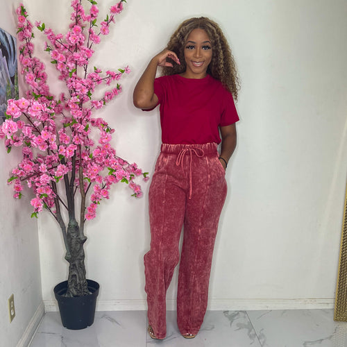 Rich Auntie Pants Set (Burgundy)