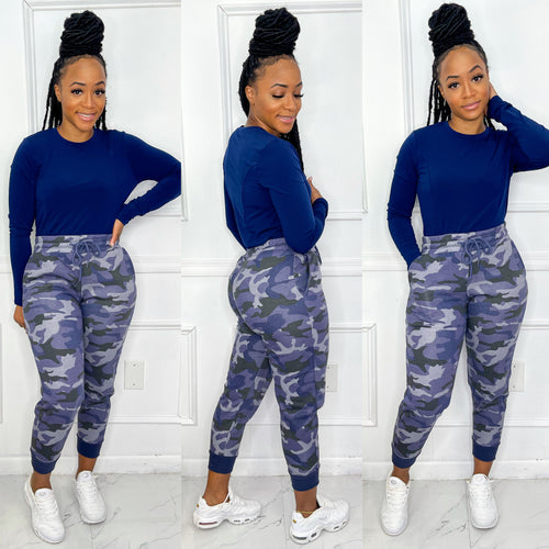 Navy Blue Camo Jogger Set