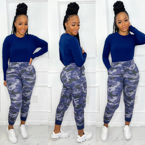 Navy Blue Camo Jogger Set