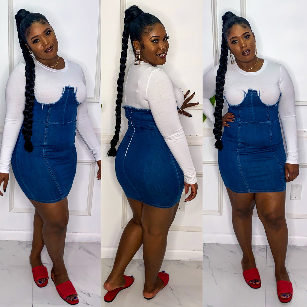 Denim Corset T-Shirt Dress