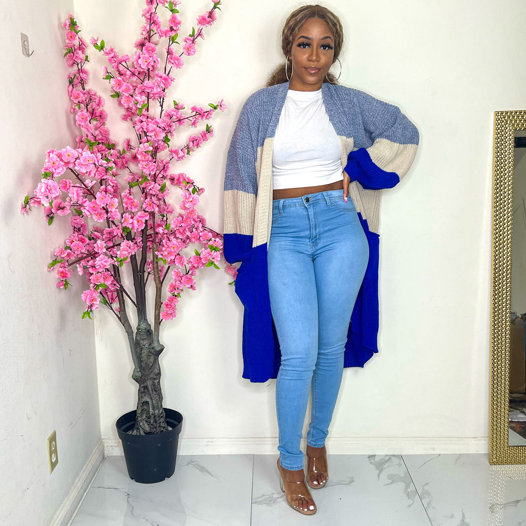 Three Tone Lush Cardigan (Blue)