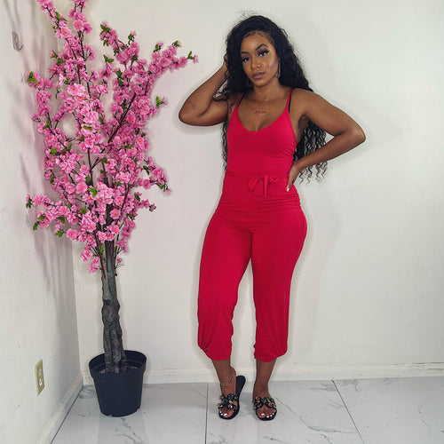 Just Vibes Waist Tye Jumpsuit Red