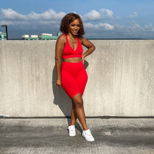 Summer Ribbed Biker Set Red