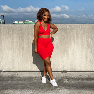 Summer Ribbed Biker Set Red