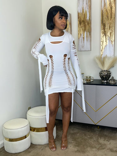 E Choke Mini Dress(White)