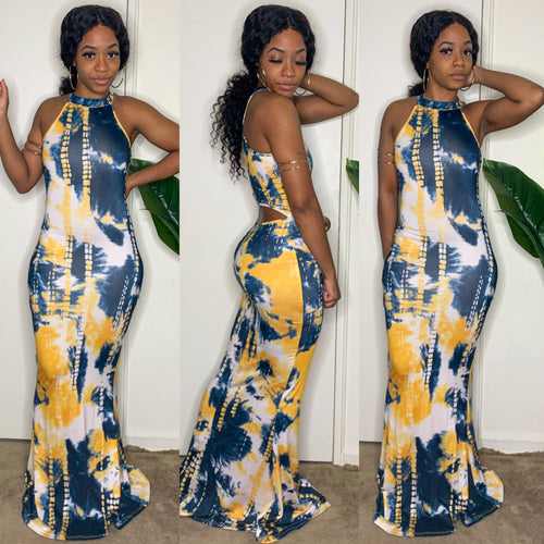 Tie Dye Temptations Maxi Dress (Blue)
