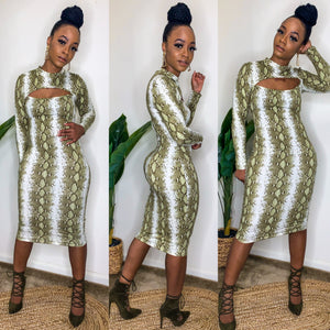 Snake Goddess Midi Dress (Olive)