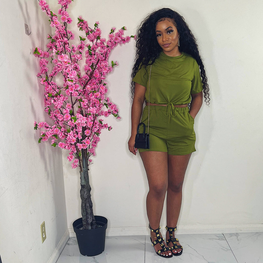Low Key Chill Shorts Set Olive