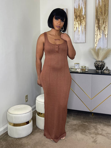 Monet Ribbed Maxi Dress(Brown)