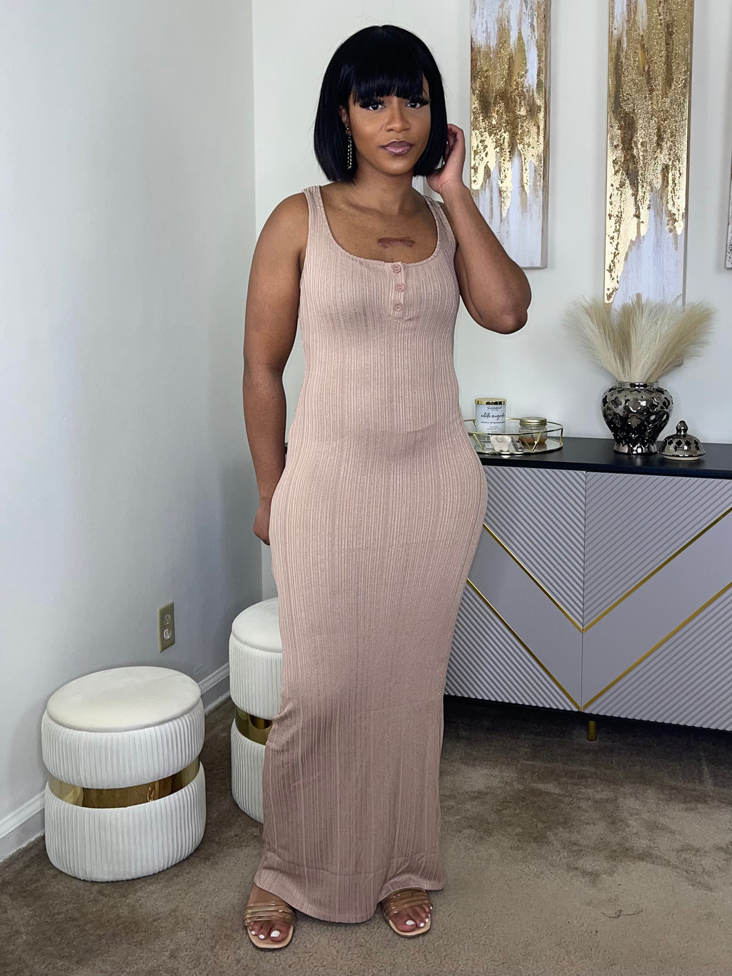 Monet Ribbed Maxi Dress(Tan)