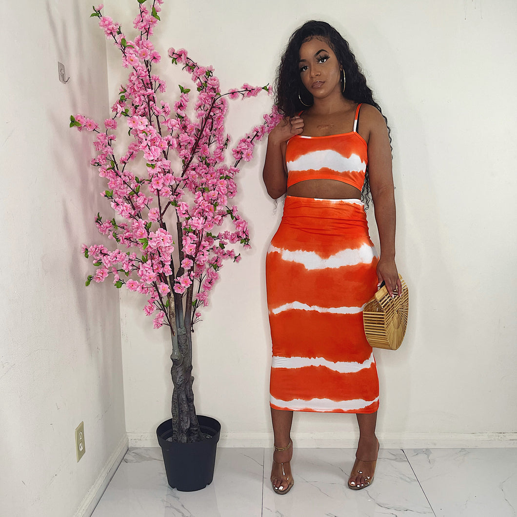 Tie Dye Hottie Skirt Set (Orange)
