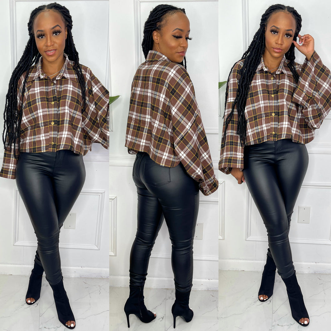 Plaid Over You Cropped Blouse