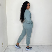 Cropped And Cozy Sweatpants Set (Dark Sage)