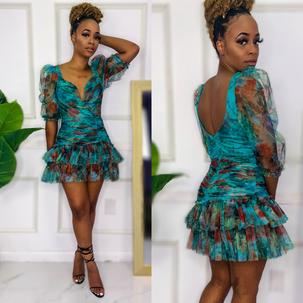 Ready To Bloom Ruffle Dress (Teal)