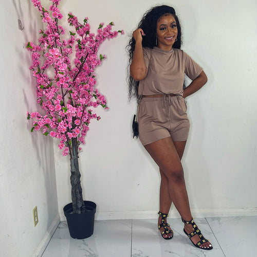 Low Key Chill Shorts Set Dark Taupe